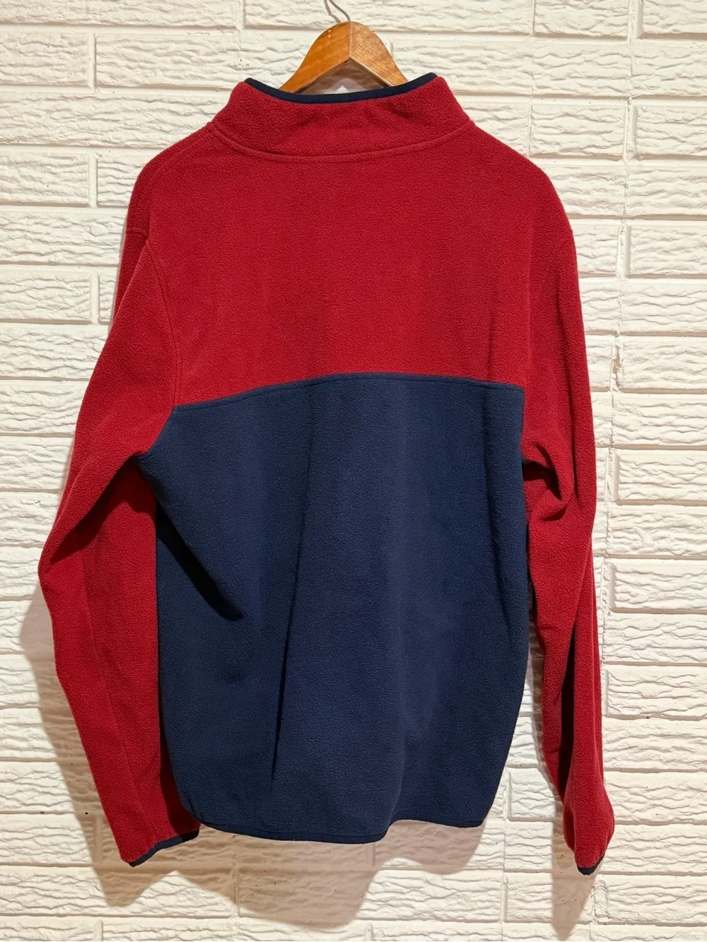 Lands' End Men’s Two-Tone Red and Navy Zip Fleece Pullover